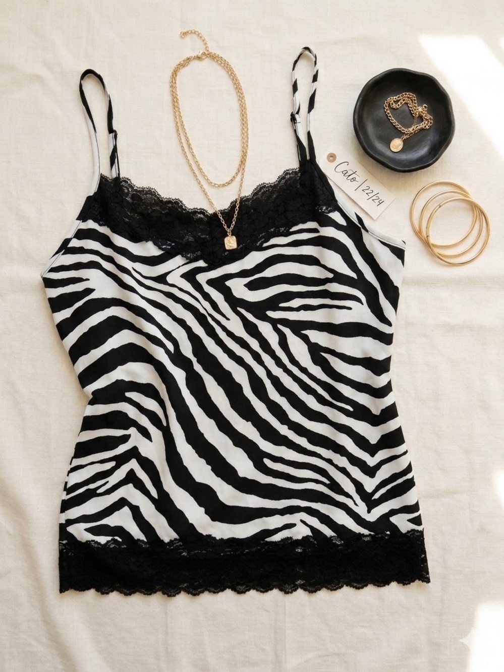 Cato Zebra Print Lace Trim Cami Tank Top Plus Size 22/24 Y2K Coquette Grunge